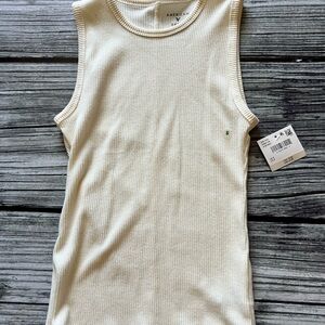 American Eagle Outfitters Cream Ribbed Sleeveless Tank